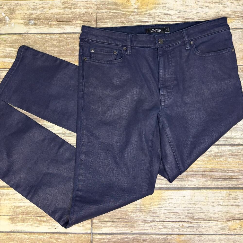 Lauren Ralph Lauren Dark Blue Coated Waxed Straight Leg Mid Rise Jeans Womens 12